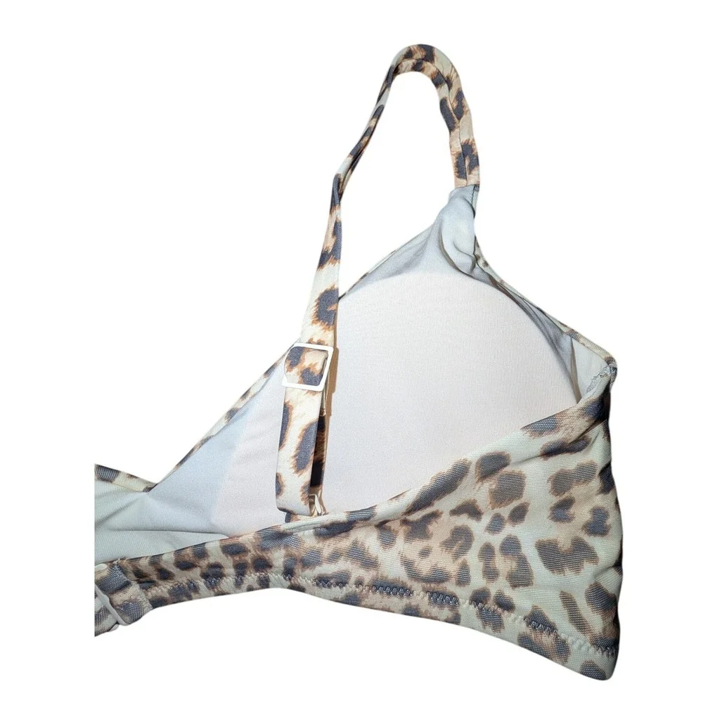 Aerie Real Good Leopard‎ Print Scoop Bikini Top XL Tan Brown UPF 50 NWT